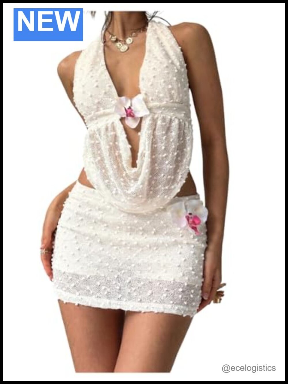 Women's 2 Piece Knit Crop Top & Mini Skirt Set Sleeveless Tie Backless